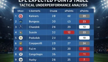EPL expected points table and tactical underperformance analysis in the 2025/26 season